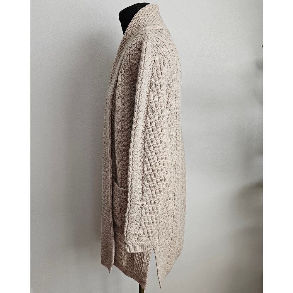 EUC ARAN CRAFTS Merino Wool Drape Open Front Shawl Long Cardigan Sweater S - Picture 2 of 6